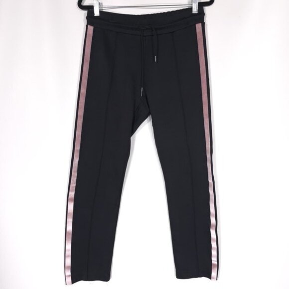 Sandro PARIS Pink Velvet Side Stripe Drawstring Black Track Pants SMALL Size 2 - Picture 4 of 15